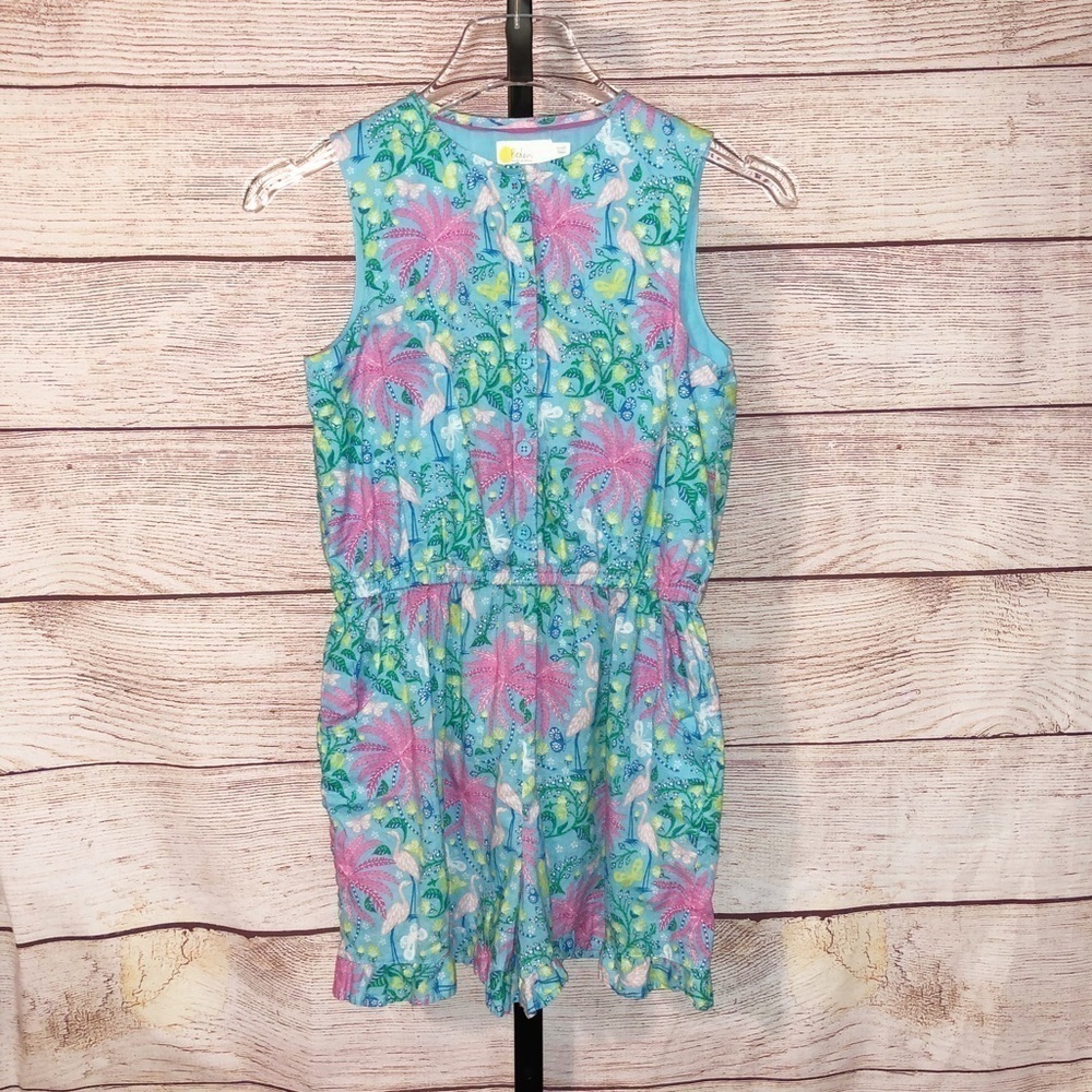 Boden Floral and Flamingos Shorts Romper Size 11-12Y